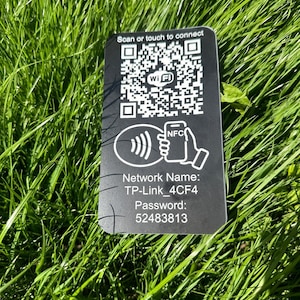 Custom laser etched Wifi Sign, NFC, QR code Network Information, Touch or Scan to Connect, Free Wifi Sign, Wifi Scanner Black/White