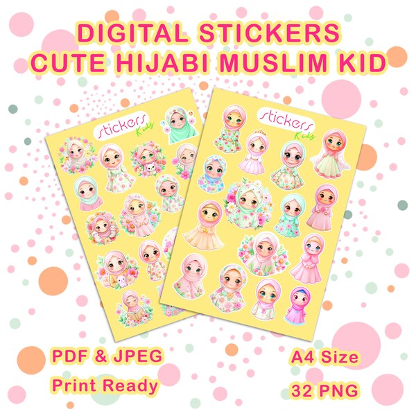 Digital stickers cute hijabi muslim kid - Muslim kids stickers - İslamic stickers - Hijabi girl stickers