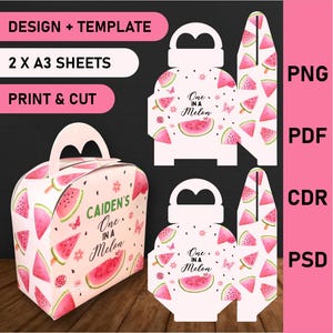 Watermelon Party Favor Box Template | One in a Melon Suitcase Gable Box