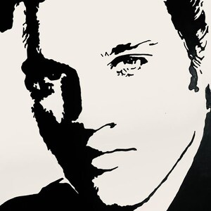 Dipinto acrilico in bianco e nero disegnato a mano di Elvis Presley/Il re del Rock and Roll