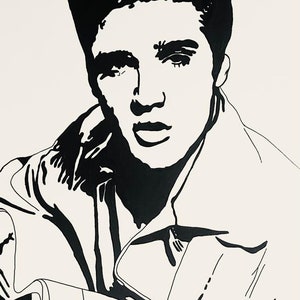 Elvis Presley / Il re del rock and roll (pittura acrilica in bianco e nero disegnata a mano)