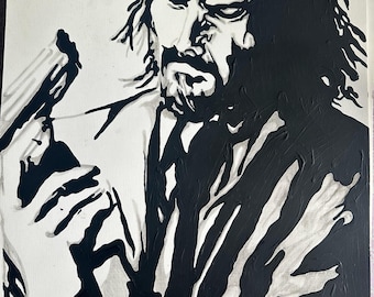 John Wick played by Keanu Reeves (Hand drawn black and white acrylic painting)