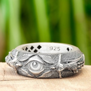 St Michael Ring 925 Silver Eye Rings For Men Archangel Catholic Ring Christian Religious Jewelry Custom & Special Artistic Design Gift Dad
