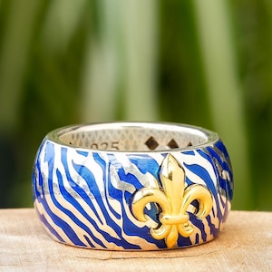 Anillo de flor de lis esmaltado - Anillo para el meñique de plata esterlina para hombre, anillo único para hombre, regalo para él, joyería de flor de lis hecha a mano, regalo para novio