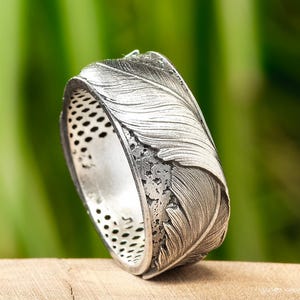 Silver Feather Ring, Sterling Men & Women Jewelry, Bird Feather Accessory Gift Handmade Boho Thumb Modern Dainty Ring Angel Stackable Ring