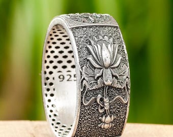 Handmade Sterling Silver Lotus Ring – Floral Band, Spiritual Jewelry