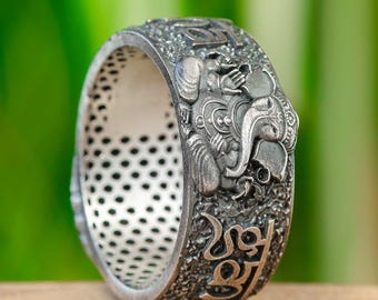 Bague Ganesh en argent sterling - Cadeau bijoux dieu hindou