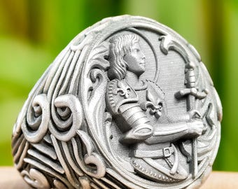 聖ジャンヌ・ダルクの指輪レプリカ 中世の信仰深いシルバーリング 初