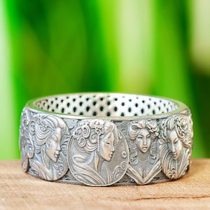 Silver Geisha Ring - Sterling Japanese Rings For Mens & Womens Traditional Japanese Art Jewelry, Unique Gift For Boyfriend or Husband, Dad