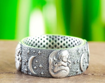Sterling Silver Mermaid Ring, Dainty Ocean Band, Sea Siren Jewelry