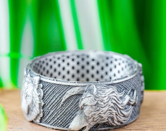 Sterling Silver Wolf Ring, Mens Fenrir Animal Band