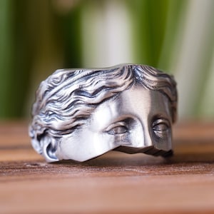 Silver Goddess Venus Rings For Mens Aphrodite Eyes Pinky Ring Sterling Goddess Mythology Lovers Ring Male Unique Boyfriend Jewelry Cool Gift