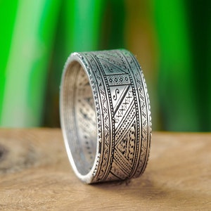 Wide Maori Ring, Silver Hawaiian Ring, Men Samoan Polynesian Ring Engraved Tribal Wedding Band Unique Pattern Male Tattoo Style Jewelry Gift
