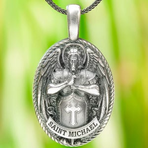 St Michael Pendant For Men Guardian Angel Necklace Religious Protection For Men Jewelry Gift 925 Sterling Silver Handmade Protection Charm