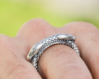 Ouroboros Snake Ring, Sterling Silver Gothic Serpent Jewelry