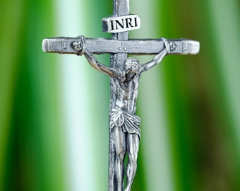 Oxidized Sterling Silver Crucifix Necklace, Gothic Christian Pendant
