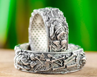 Herren Verlobungsring, Versprechen Ringe Für Paare Passender Ehering, Rose Blume Seine und Sie Band, Silber Gothic Jubiläum Ring für Ihn