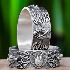 Till Death Skull Rings For Men Anatomical HeartSkeleton Lovers Ring Gothic Couples Promise Ring Unique Silver Man Wedding Ring Cool Gift Him