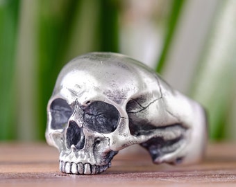 Anello teschio da uomo Anelli gotici in argento sterling per uomo Anello bilanciere per pollice Anello per mignolo maschio ossidato Anello mezzo teschio moderno Regalo per fidanzato