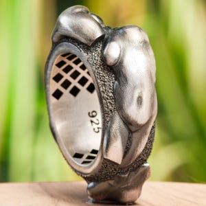 Woman Body Ring, Body Statue Girl Ring, Unusual Art Jewelry Gift, Solid Silver Female Figurines Band, Female Ring Human Figure Gift For Man
