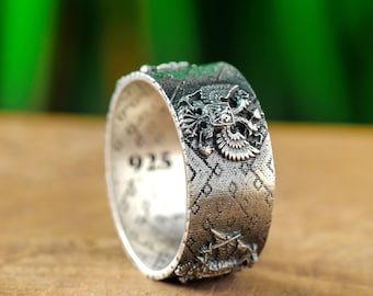 Breiter Bandring aus Sterlingsilber, oxidiert, handgemacht