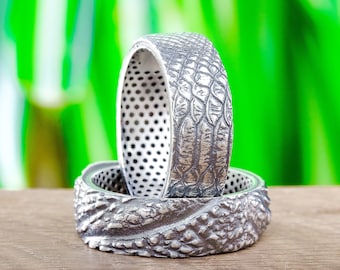 Sterling Silver Snake & Crocodile Skin Ring, Unisex Scale Band