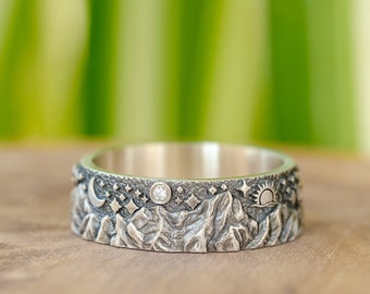 Silber Berg Ringe für Herren Versprechen Band Sterling Natur Hochzeit Ring Liebhaber Paar Schmuck für Freund Cool männlich Pinky Verlobungsgeschenk