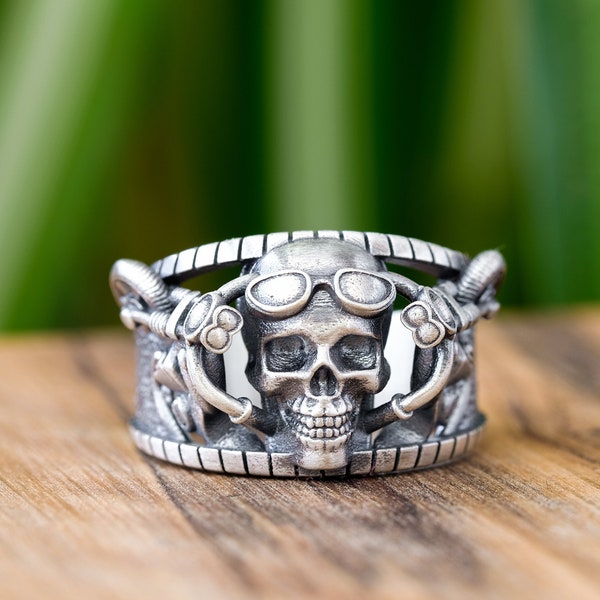 Bague tête de mort moto bague motard cool pour homme bague en argent sterling 925 petit ami petit ami bague gothique homme Punk Rocker bijoux lui cadeau