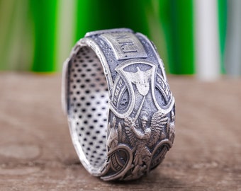 St. Michael Ring Jesus Kreuzigung Ring Christian Ringe für Männer Silber Katholischen Ring Sterling Kreuz inri Ring Pinky Schutz Schmuck