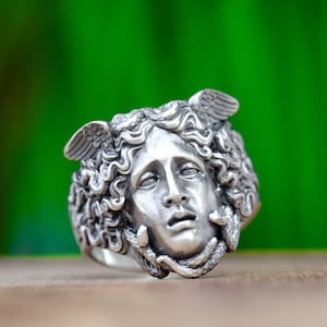 Medusa Rings For Men Silver Pinky Ring Unique 925 Sterling Ring Greek Jewelry Gift For Boyfriend Gothic Male Ring Handmade Mythology Rings