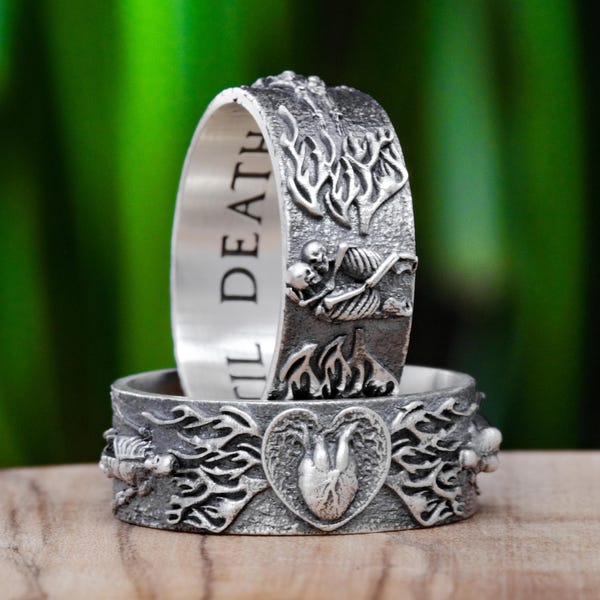Till Death Mens Wedding Ring Skeleton Couples Matching Gothic Band