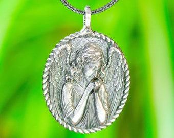 Sterling Silver Guardian Angel Pendant, Winged Protection Necklace