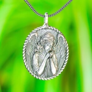 Guardian Angel Pendant, Dainty Protection Necklace, Engraved Winged Angel Charm Christian Mothers Jewelry Personalized Handmade Gift For Her