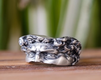 Silver Michelangelos David Ring Broken Sculpture Pinky Ring For Men Unique Renaissance Signet Eyes of David Ring Cool Gift Boyfriend Jewelry