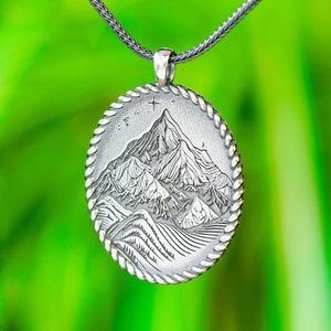 Mountain Landscape Pendant For Men Sterling Silver Nature Necklace Engraved Climbers Travellers Necklace Handmade Pendant For Boyfriend Gift