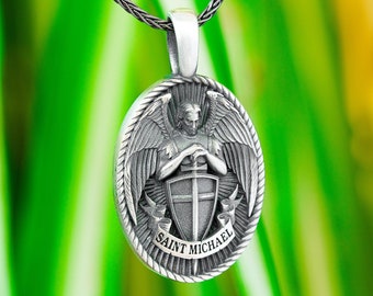 Sterling Silver Saint Michael Pendant, Archangel Necklace, Christian Jewelry