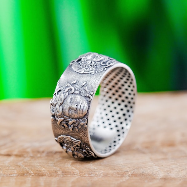 Silver Medusa Band Rings For Men Sterling Pinky Ring 925k Greek Mythology Ring Engraved Goddess Jewelry Cool Male Ring Gift For Boyfriend