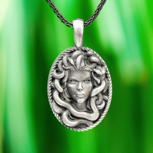 Greek Mythology Necklace, Silver Medusa Pendant, Sterling Gorgon Jewelry, Mens Medusa Head Charm Large Handmade Mythology Medallion Gift Man