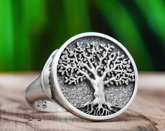 Olive Tree Of Life Ring Mens Yggdrasil Signet Ring Handmade Family Tree  Ring Sterling Silver Viking Pinky Ring 925 Male Jewelry Husband Gift