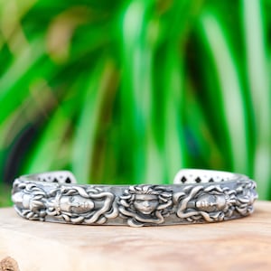 Silver Medusa Bracelet For Mens Greek Mythology Cuff Jewelry Gift For Husband or Boyfriend Bangle Oxidized & Sterling Heavy Bracelet For Man