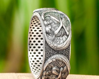 Sterling Silver Guardian Angel Ring, Winged Twins, Religious Protection