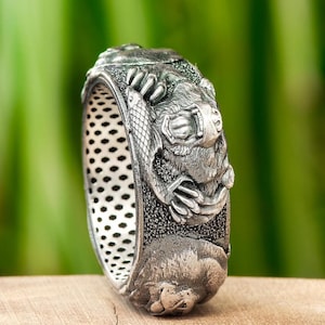 Bear Head Handmade Sterling Silver Men Band Ring Angry Bear Biker Ring Animal Handmade Best Friend Jewelry Gift For Husband Viking Wedding