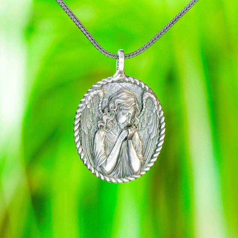 Guardian Angel Pendant, Dainty Protection Necklace, Engraved Winged Angel Charm Christian Mothers Jewelry Personalized Handmade Gift For Her
