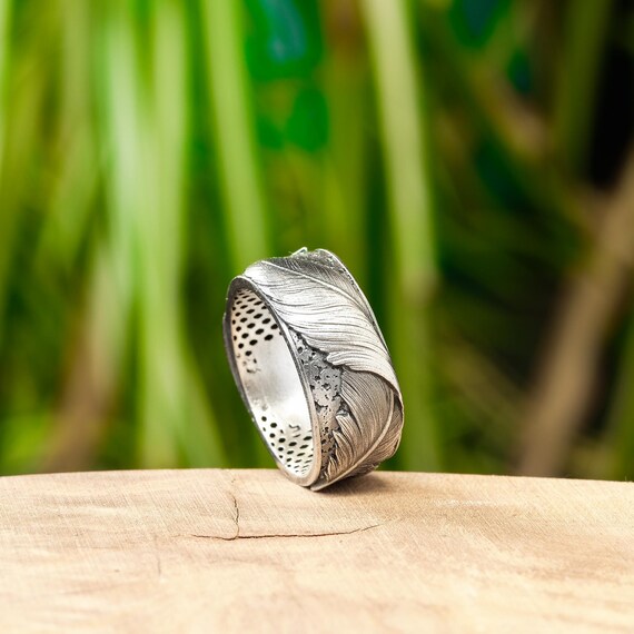 Feather Ring Mens Boho Rings Feather Ring With Turquoise Stone