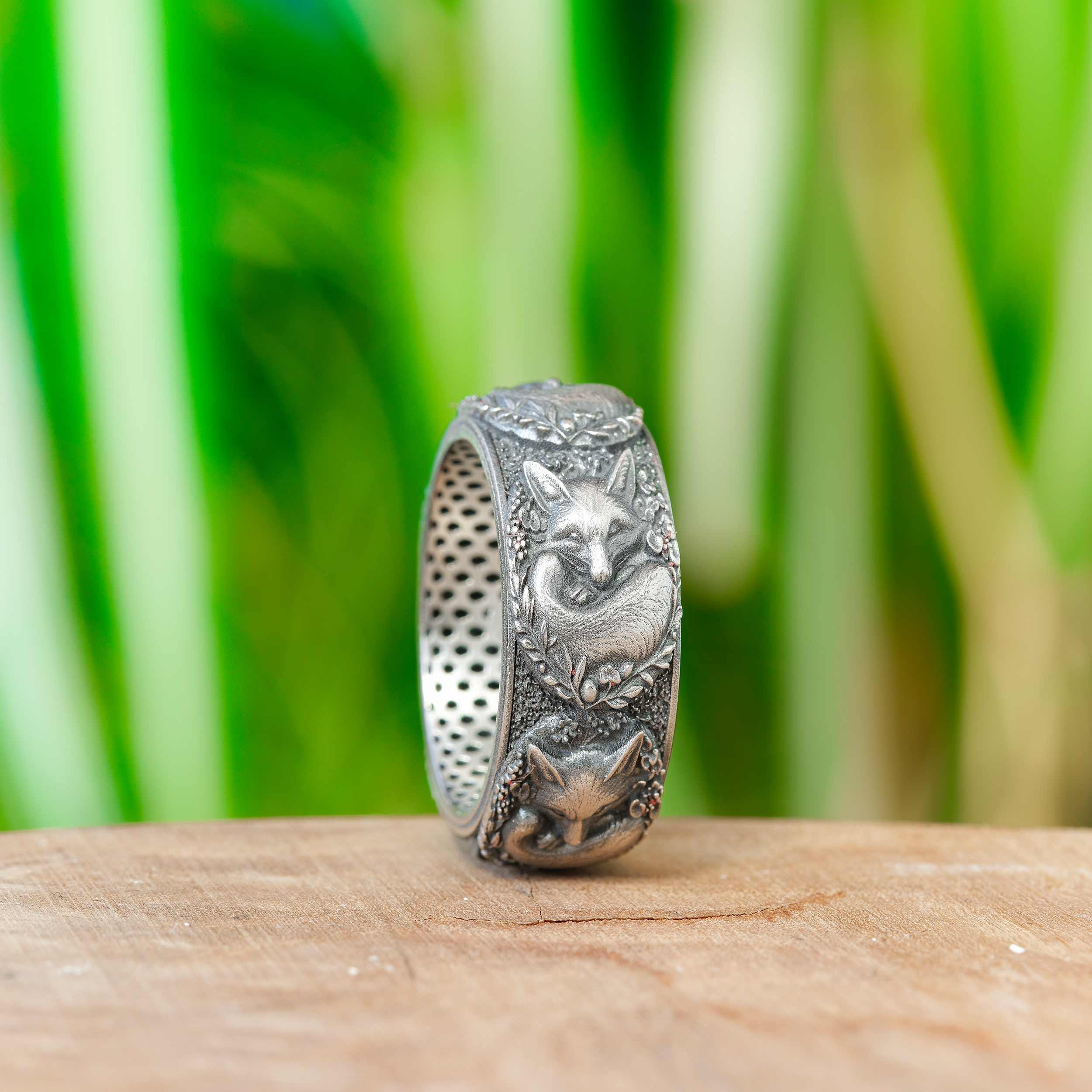 Fox Ring for Womens & Mens 925 Sterling Silver Ring for Mom Girlfriend Fox Animal Jewelry Dainty Promise Kitsune Handmade Ring