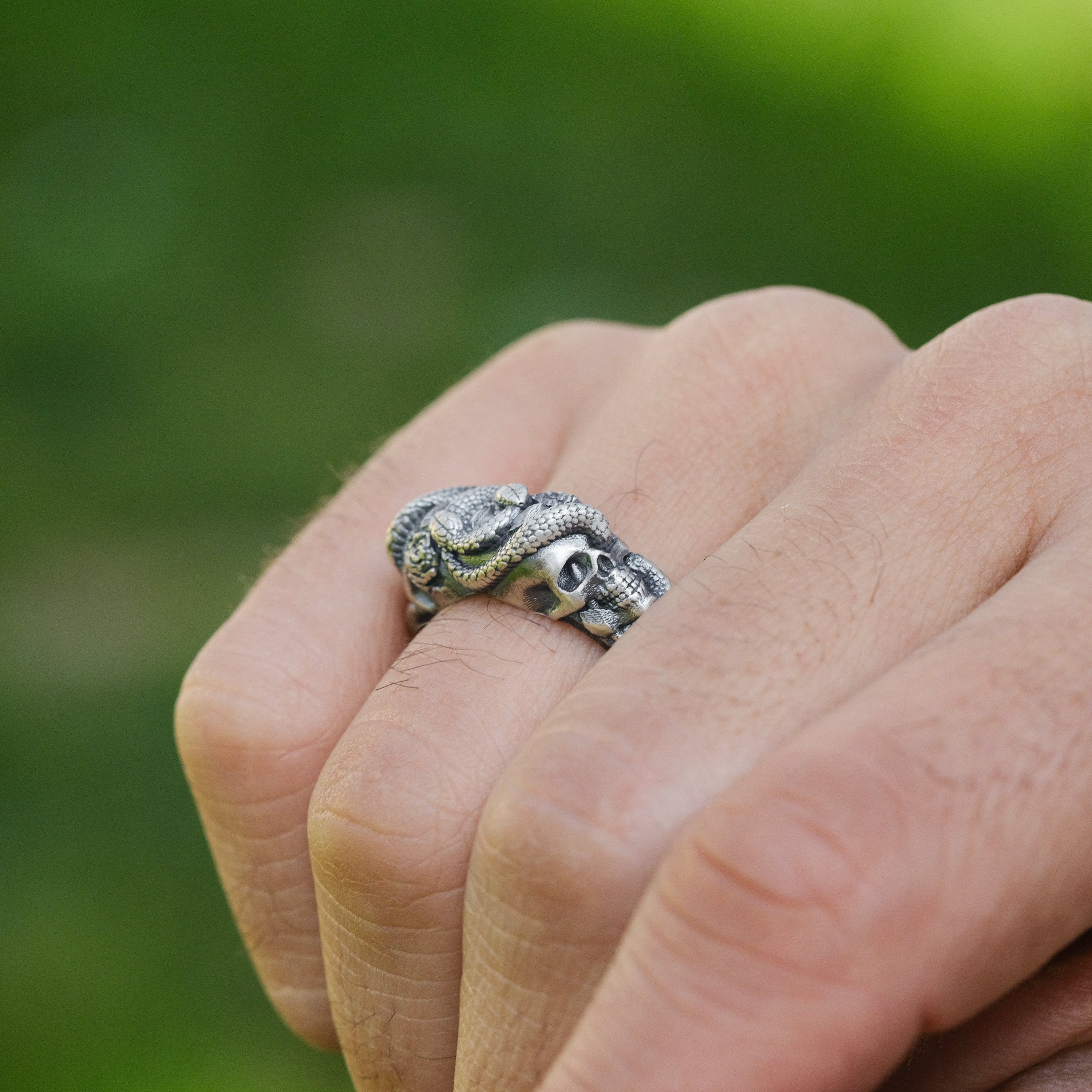 Skull Snake Rings for Mens Serpent Rose Pinky Ring Gothic Wedding Band ...