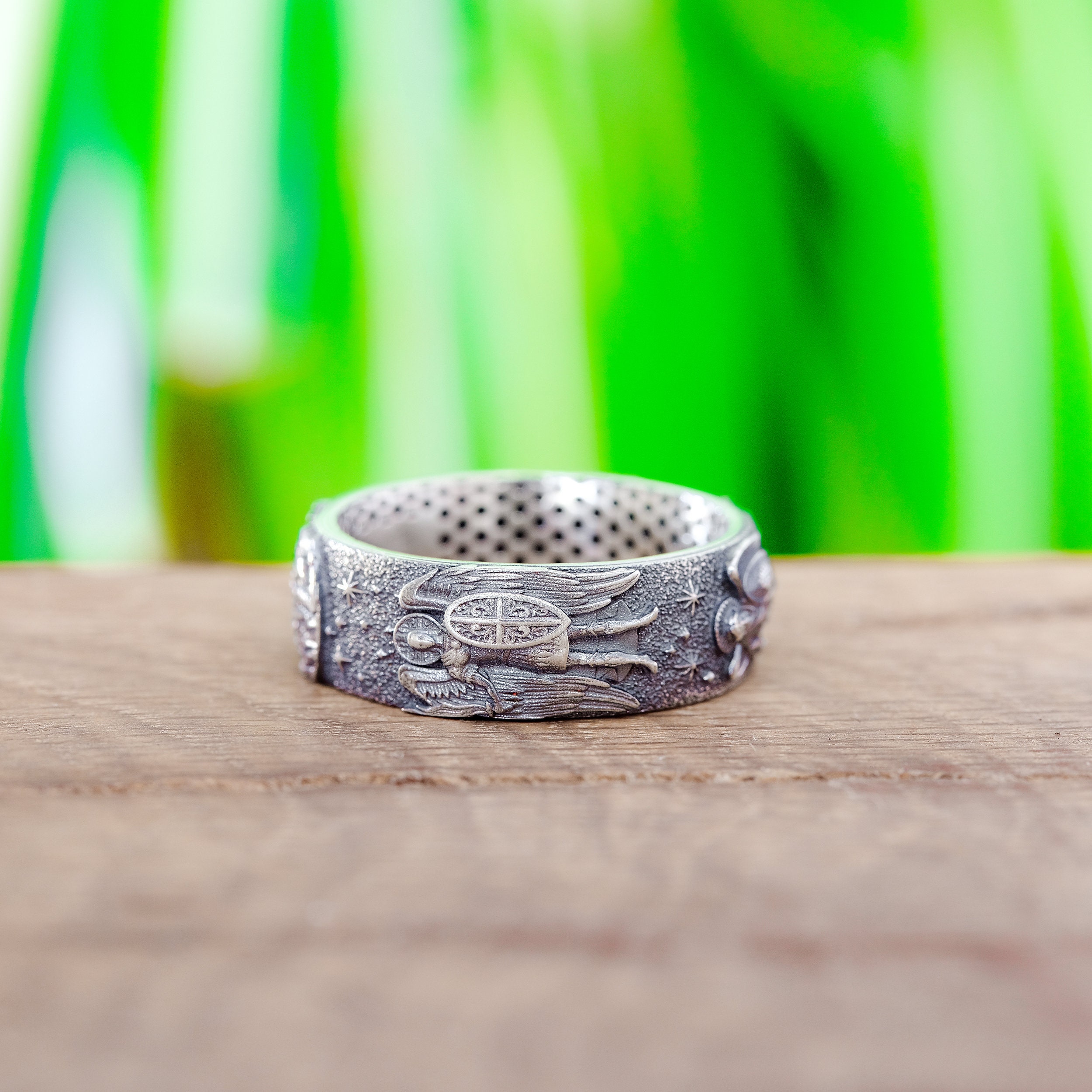 Saint Michael Archangel Ring, Oxidized Sterling Silver Religious Band ...