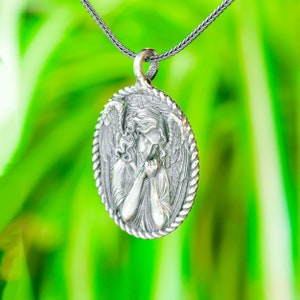 Guardian Angel Pendant, Dainty Protection Necklace, Engraved Winged Angel Charm Christian Mothers Jewelry Personalized Handmade Gift For Her