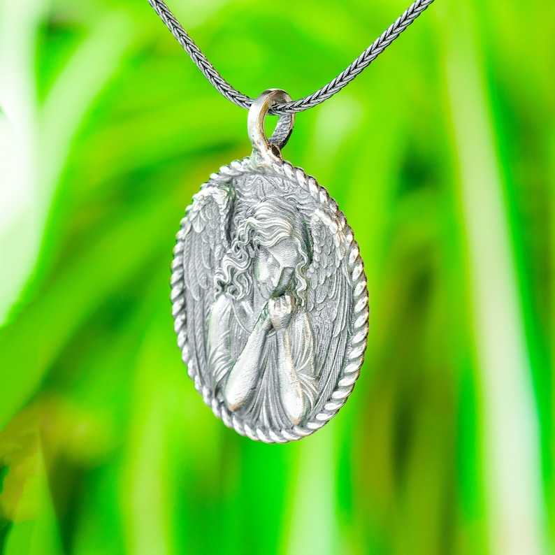 Guardian Angel Pendant, Dainty Protection Necklace, Engraved Winged Angel Charm Christian Mothers Jewelry Personalized Handmade Gift For Her