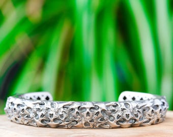 Oxidiertes Sterling Silber Schädel Armband, Gothic Manschette Armreif für Männer